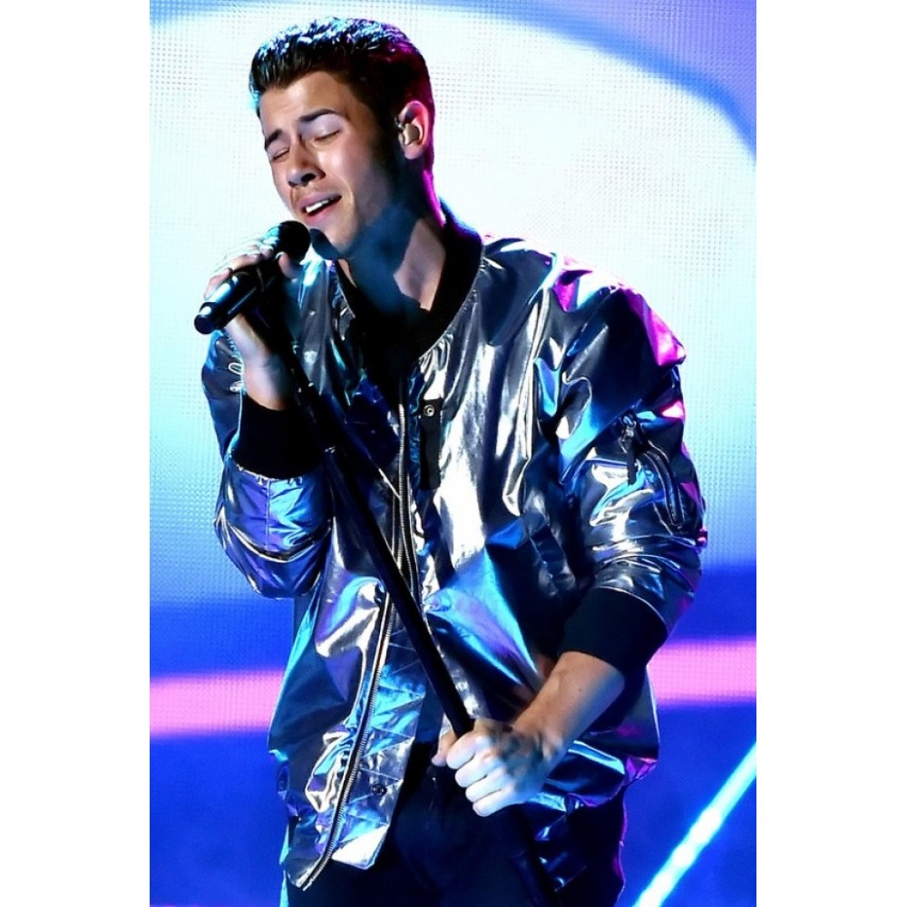 Nick Jonas Silver Metallic Jacket