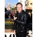 Olly Murs Disney Land Black Leather Jacket With Hoodie