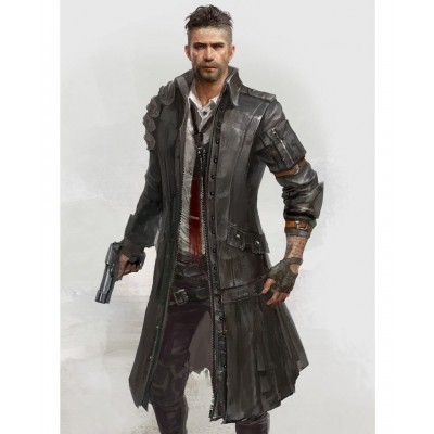 PUBG Black Leather Long Trench Coat For Men