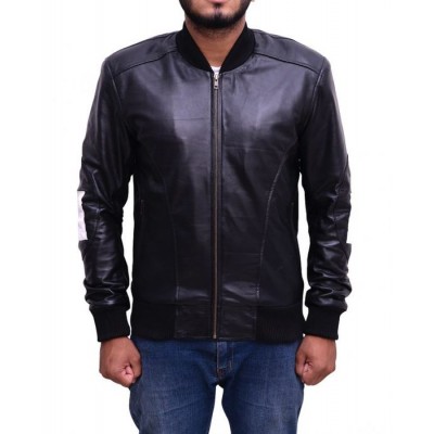 Black 8 Ball Mens Bomber Leather Jacket