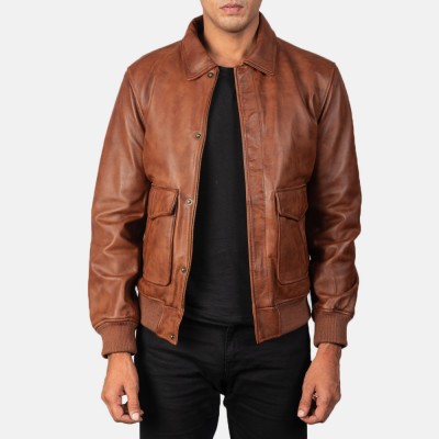 Coffmen Brown A2 Leather Bomber Jacket