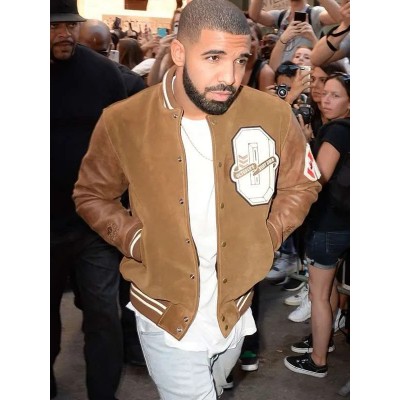 Drake Brown Varsity Suede Leather Jacket Men