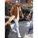 Drake Brown Varsity Suede Leather Jacket Men