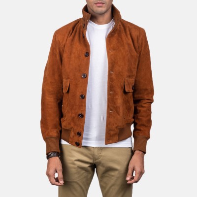 Eaton Brown Suede Leather Bomber Jacket