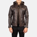 Hector Vintage Brown Hooded Biker Leather Jacket