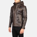 Hector Vintage Brown Hooded Biker Leather Jacket