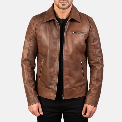 Lavendard Brown Biker Leather Jacket