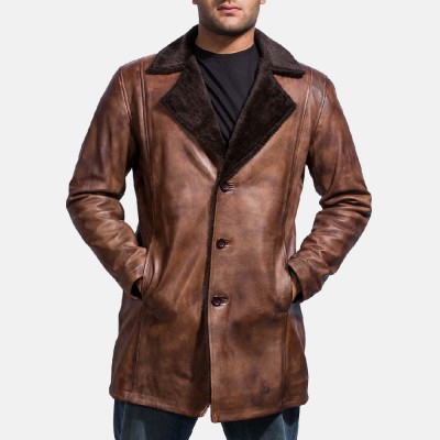Cinnamon Distressed  Fur Leather Coat