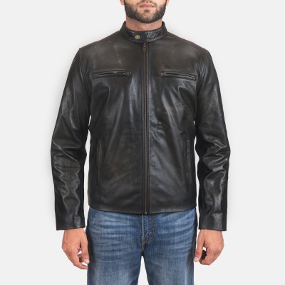 Rustic Black Biker Leather Jacket