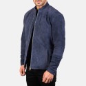 Charcoal Navy Blue Suede Biker Leather Jacket