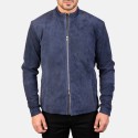 Charcoal Navy Blue Suede Biker Leather Jacket