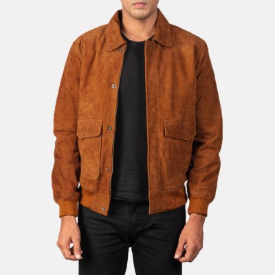 Coffmen Brown Suede A2 Leather Bomber Jacket