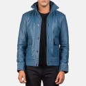 Columbus Blue Leather Bomber Jacket