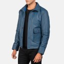 Columbus Blue Leather Bomber Jacket