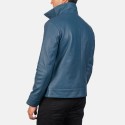 Columbus Blue Leather Bomber Jacket