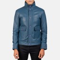 Columbus Blue Leather Bomber Jacket