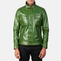 Darren Distressed Green Biker Leather Jacket