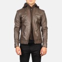 Hector Brown Hooded Biker Leather Jacket