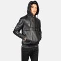 Kenton Hooded Pullover Black Leather Jacket