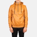 Kenton Hooded Brown Leather Pullover Jacket