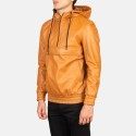 Kenton Hooded Brown Leather Pullover Jacket