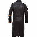 PUBG Black Leather Long Trench Coat For Men