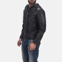 Spratt Black Hooded Leather Jacket