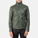 Columbus Green Leather Bomber Jacket