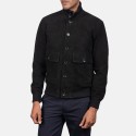 Eaton Black Suede Leather Bomber Jacket