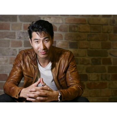 Chris Pang Stand Collar Brown Leather Jacket For Men