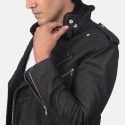 Furton Disressed Black Biker Leather Jacket