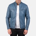 Ionic Blue Biker Leather Jacket
