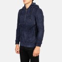 Kenton Hooded Blue Suede Pullover Jacket