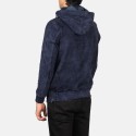 Kenton Hooded Blue Suede Pullover Jacket