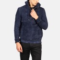 Kenton Hooded Blue Suede Pullover Jacket