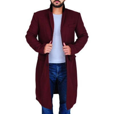 Maroon Wool Coat for Men