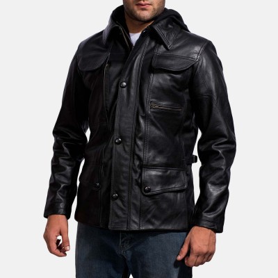 Moulder Hooded Black Leather Jacket