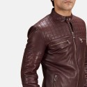 Urbane Quilted Maroon Biker Leather Jacket