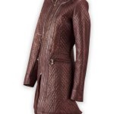 Quilted Maroon Trudy Lane Leather Coat