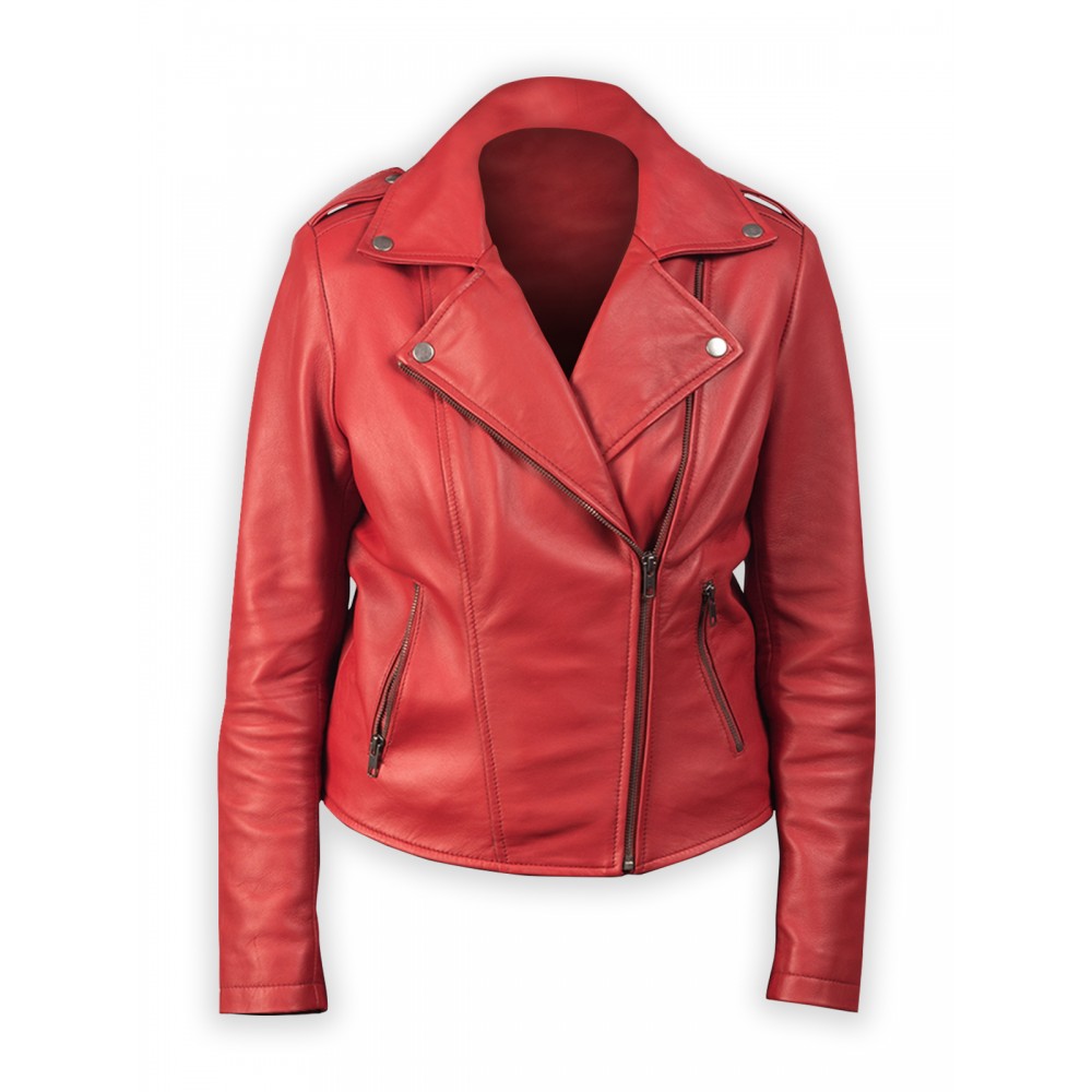 Red Leather Flashback Biker Jacket