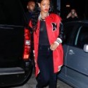 Rihanna At Nightclub Los Angeles Leather Coat