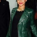 Rihanna Edgy Look Green Leather Jacket