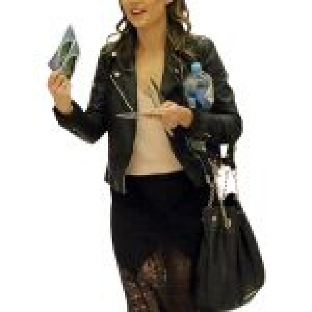 Sam Frost Shoulder Patches Black Leather Jacket For Women