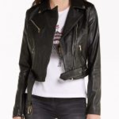 Short-Touch Women’s Black Biker Leather Jacket
