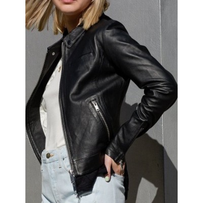 Sim Fit Casual Women’s Black Faux Leather Biker Jacket