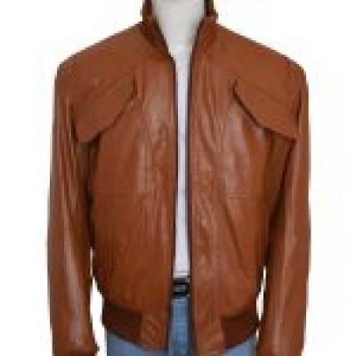 Slim Fit Bomber 4 Pockets Leather Jacket