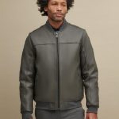 Stadium Men’s Grey Bomber Leather Jacket