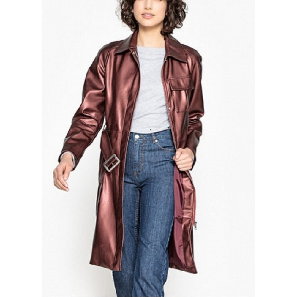 Stylish women Faux Leather Trench coat