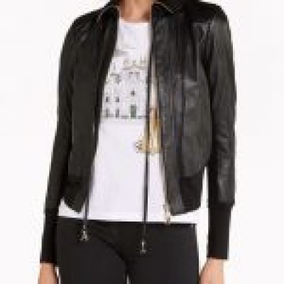 Trendy Women’s Black Leather Bomber Jacket