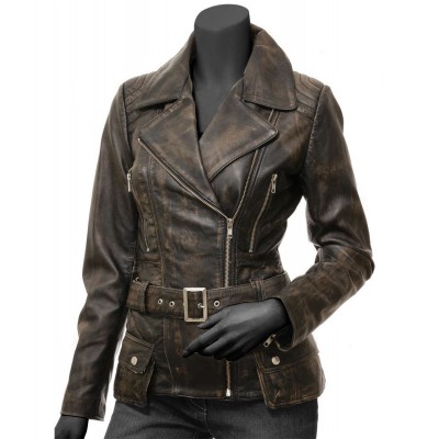 Victoria Distressed Leather Jacket Womens